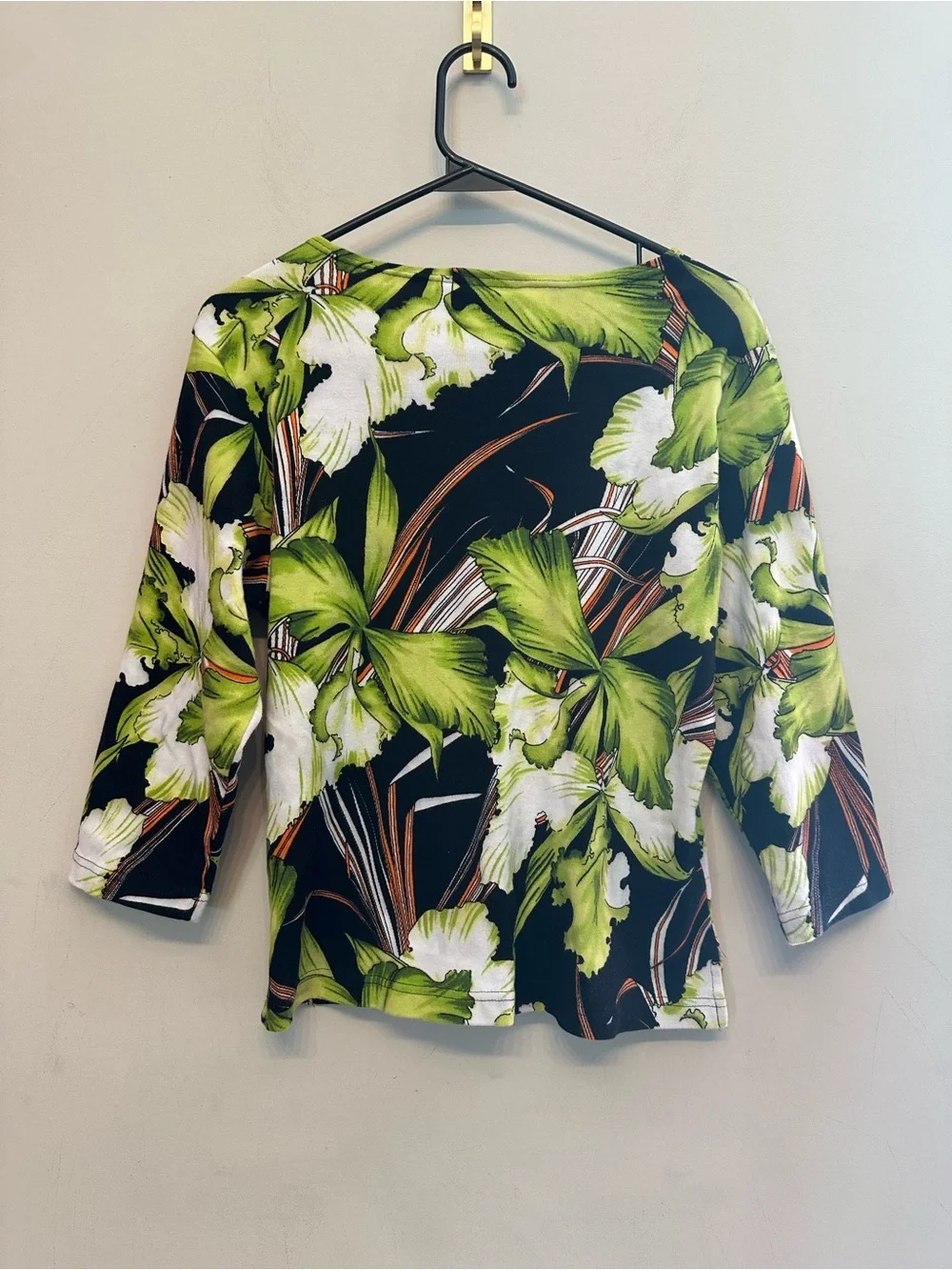 Vintage Y2K Fashique Black & Green Floral Sequined Scoop Neck Blouse Large